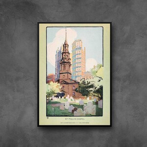 Pôster de arte de parede com impressão da cidade de Nova York, cartão postal da Capela de São Paulo, emoldurado/sem moldura