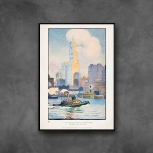 Pôster de arte de parede com impressão da cidade de Nova York, cartão postal do edifício Woolworth, emoldurado/sem moldura, impressão em tela
