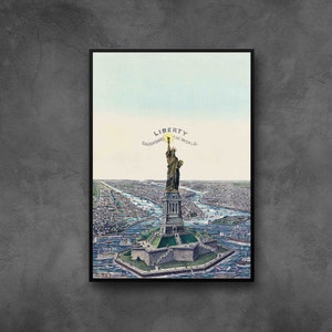 Estátua da Liberdade Impressão Vintage Nova York Impressão Poster de arte de parede, emoldurado/sem moldura, impressão em tela
