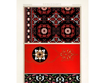 Vintage Renaissance Wall Art Poster Print, Antique Pattern Lithograph  by Albert Racinet Framed/Unframed