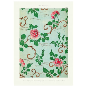 Vintage Japanese Red Rose Pattern Art Wall Art Poster Print, Shin-Bijutsukai Enmarcado / Sin marco