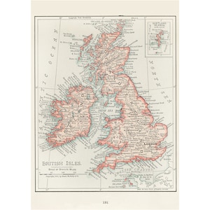 Vintage Map Wall Art Print, British Isles Map Art Print Poster, 1900