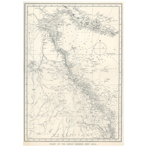 Gráfico del cartel de la Gran Barrera de Coral / Impresión de mapas australianos antiguos / Ilustraciones vintage de Australia por William Saville-Kent 1893 A3 / A4