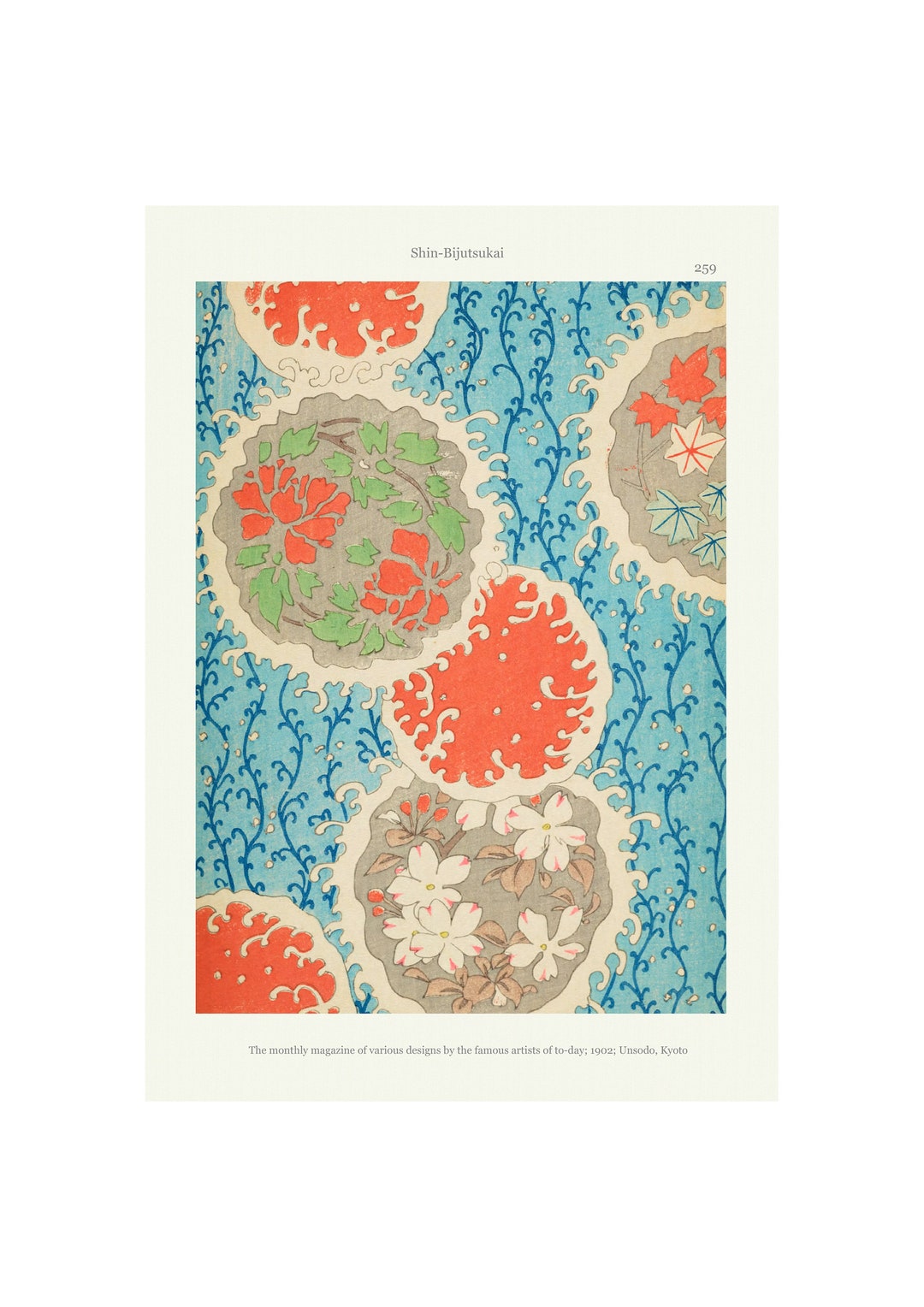 Vintage Japanese 1902 Pattern Art Print Shin-bijutsukai | Flower ...