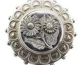 1860 39 s Antique Victorian Era Solid Silver Brooch Locket Back Flowers Aesthetic Period