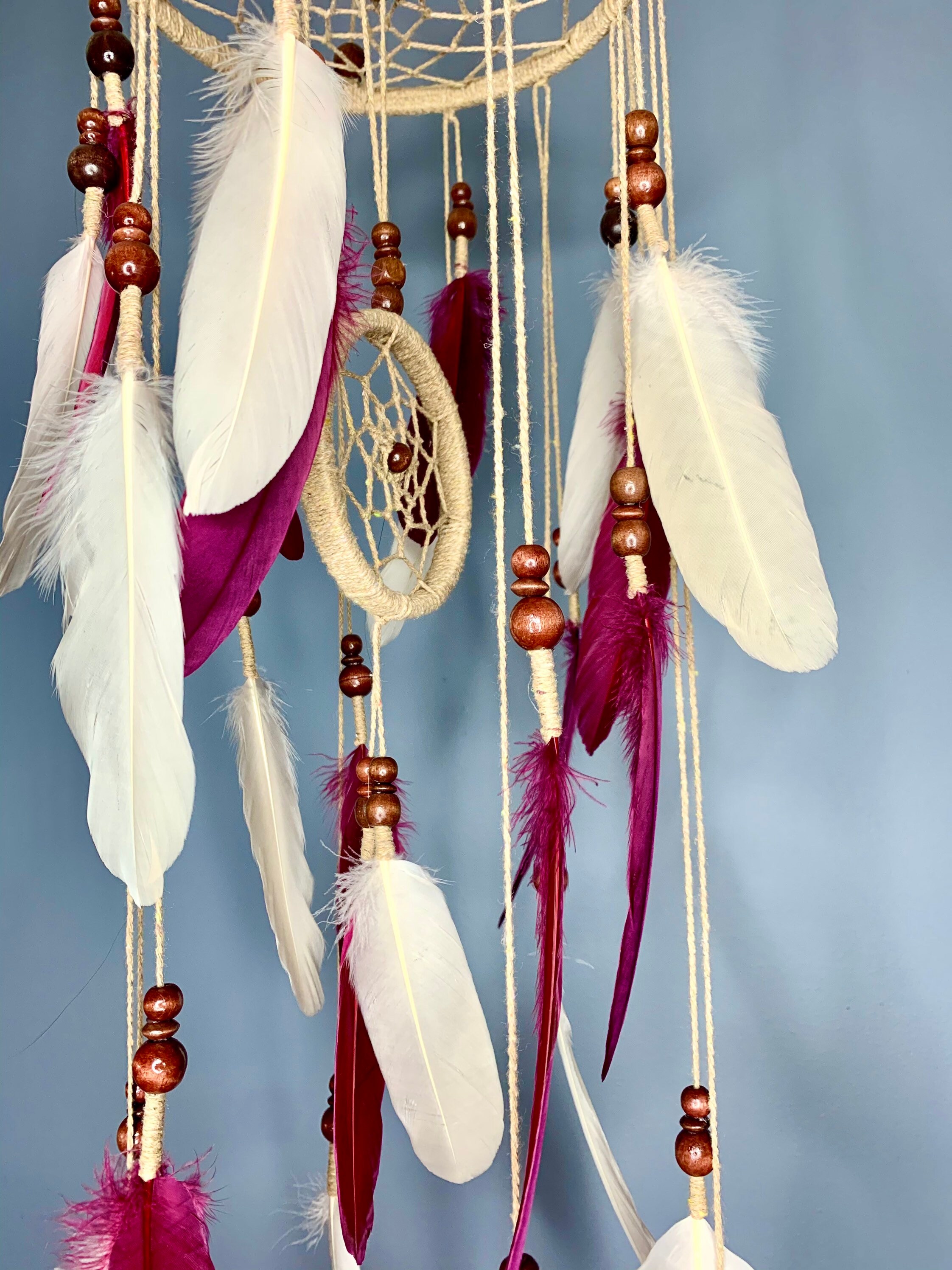 Feather Mobile/Boho Feather Dreamcatcher Mobile/Burgundy and Etsy
