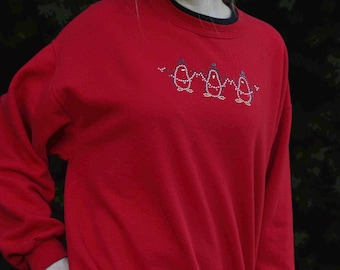 Red Penguin Sweatshirt, Vintage 1980s 1990s, Brand: Morning Sun, Size Large, Holiday, Ugly Christmas