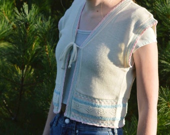 Pastel Crop Sleeveless Knit Light Sweater, Vintage 1980s, Brand: Pandora