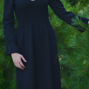 Handmade Black Dress with Unique Long Sleeves, 1960s Vintage