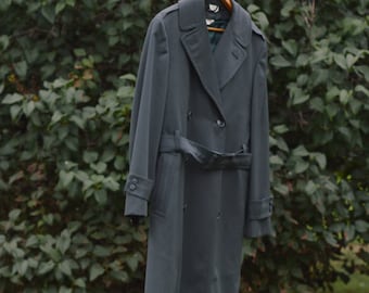 Wool Gray-Green Military Trench Coat, Vintage, Size 34R