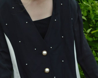 Classy Black & White Jacket with Pearl Accents, Vintage 1980s, Brand: Signette