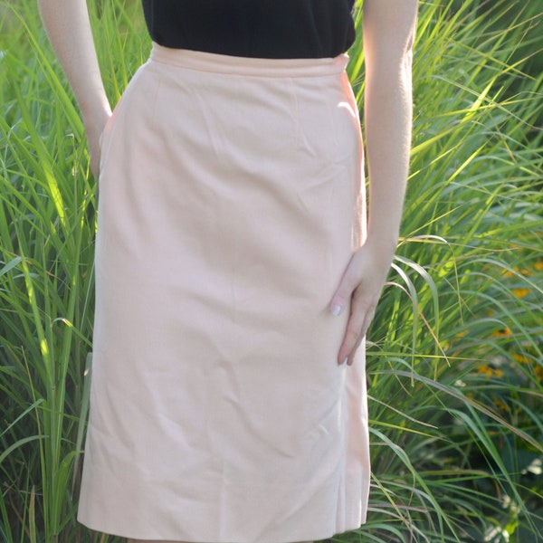 Handmade A-Line Light Pink Wool Skirt, 1960s Vintage