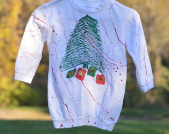 Glitter Christmas Tree Kids Sweatshirt, Ugly Christmas Sweater, Vintage 1980s 1990s, Brand: Gee Kay Knit Products