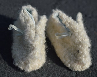 Furry Bunny Slipper Shoes with Light Blue Lining, 1930s/1940s Vintage