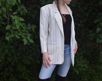 White Pin-Stripe Blazer, Vintage 1980s, Brand: Panther Woman