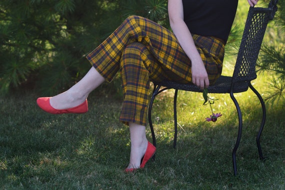 Wool Bobbie Brooks Mustard Plaid Pants, Vintage 19