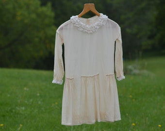 Child's Cream Dress with Lace Accent, Vintage 1940s, 1950s