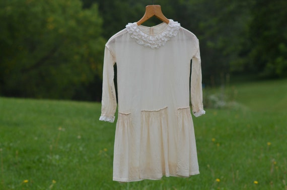 Child's Cream Dress with Lace Accent, Vintage 194… - image 1