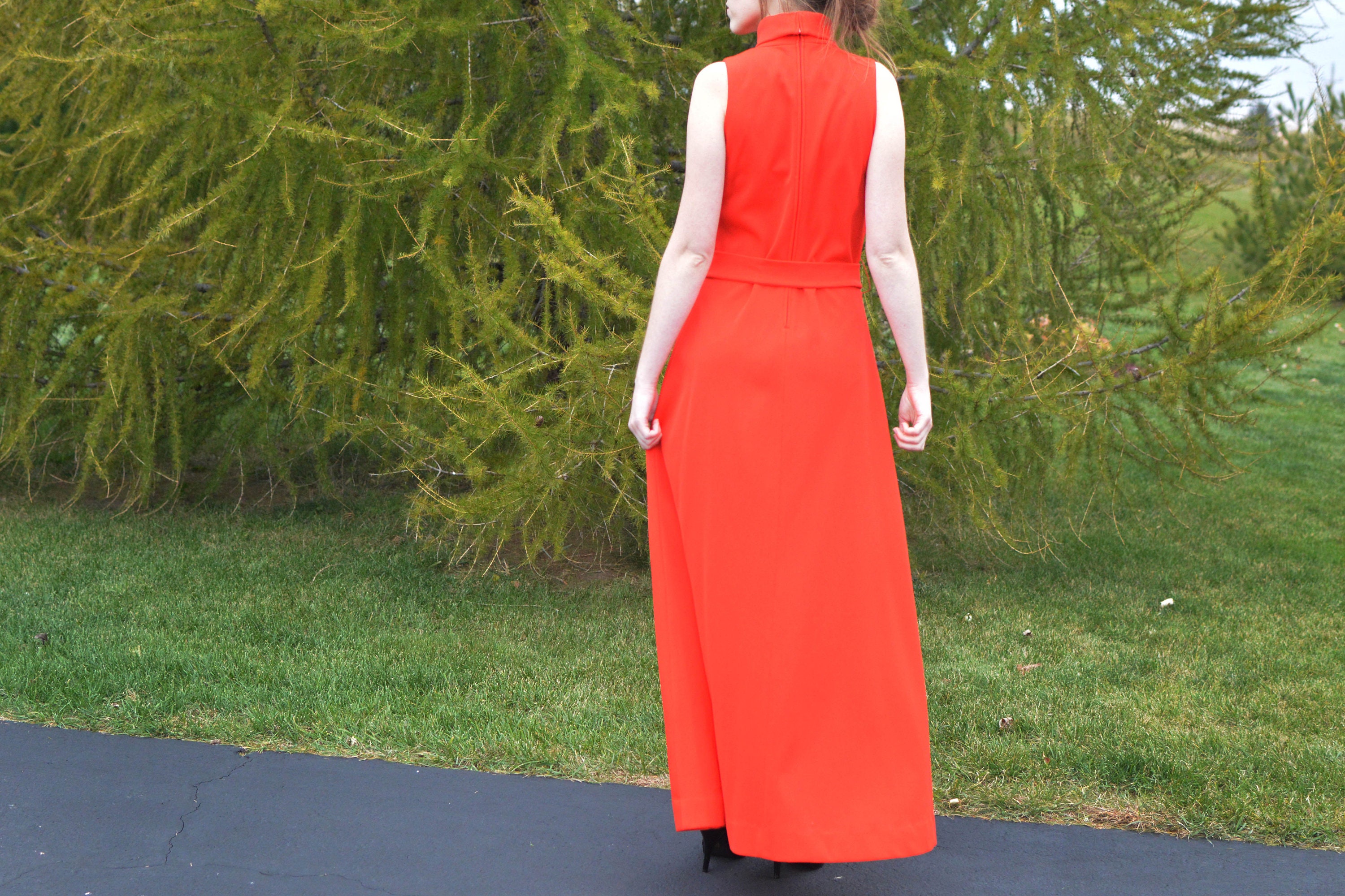 Full Length Turtleneck/keyhole Red Orange Sleeveless Dress - Etsy