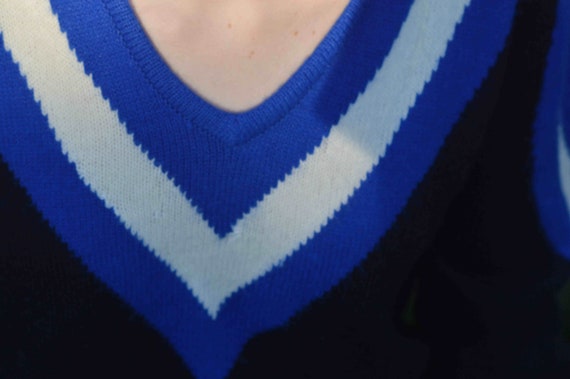 Blue & Black V-Neck Sweater, Vintage 1980s, 1990s… - image 2