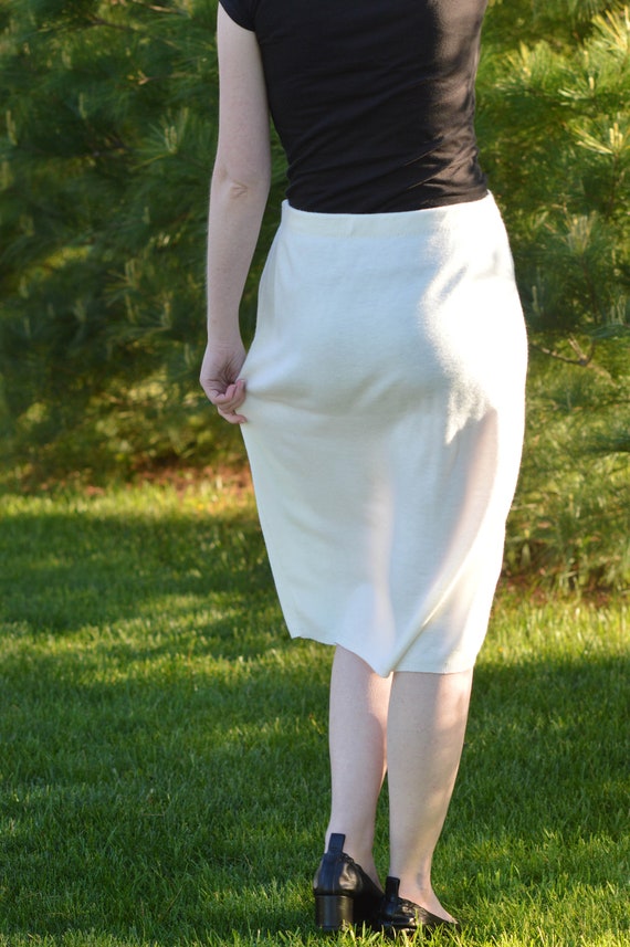 Soft White, Below-The-Knee Pencil Skirt, Vintage … - image 2