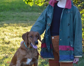 Rugged Green Canvas Hooded Jacket, Vintage 1990s, Brand: Braeton, Size Small