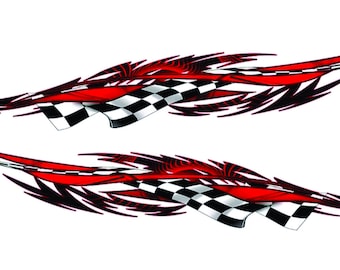 2- decals SIZES VARY Vinyl Vehicle Wrap Boat Car Truck Graphics Decals Race Flag Flames Stickers