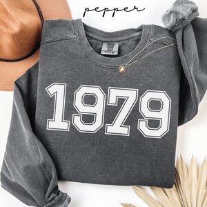 Custom 1979 Sweatshirt, 45th Birthday Gift, Comfort Colors® Personalized 1979 Birth Year Gift, Born in 1979 Sweater, Vintage 1979 Sweatshirt