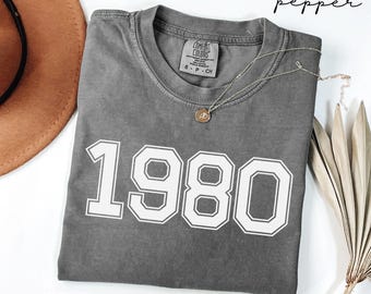 Custom 1980 Birth Year Birthday Tshirt, 45th Birthday Gift, Comfort Colors Shirt, Retro Birthday Shirt, Personalized Birthday Year Gift