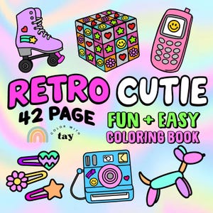 Retro Cutie 42 Page Bold And Easy Coloring Book Retro Coloring Book Adult Coloring Pages Digital Coloring Book For Kids Digital Products