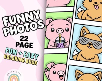 Roliga foton: 22-sidig minimålarbok med mysiga vänner och fotoremsor av fåniga djur