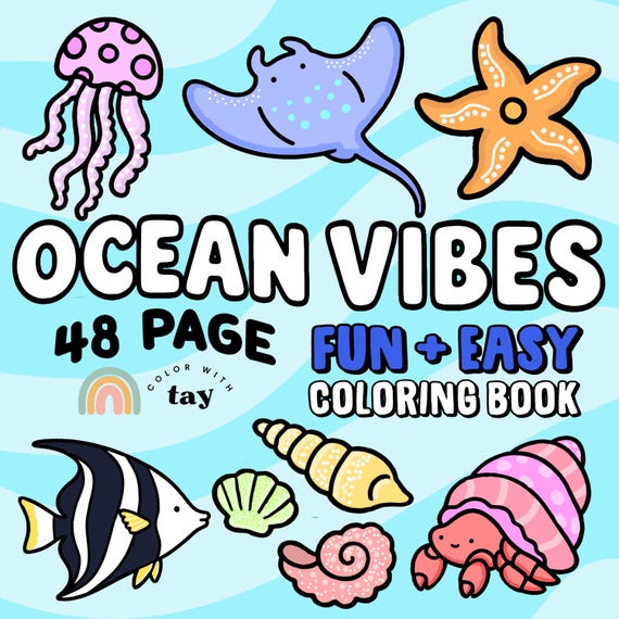 Ocean Vibes: 48 Page Ocean Coloring Book Bold And Easy Sea Life Designs