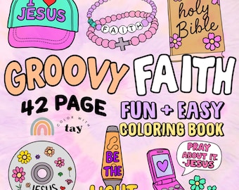 Groovy Faith målarbok: 90-talets retro kristna designer (digital nedladdning, 42 sidor)