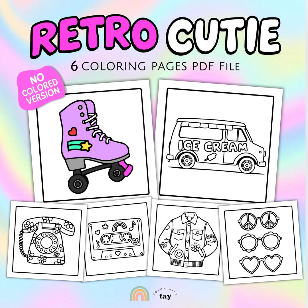Retro Cutie: 6 Page Retro Coloring Book of Groovy 90s Fashion and Toys ...