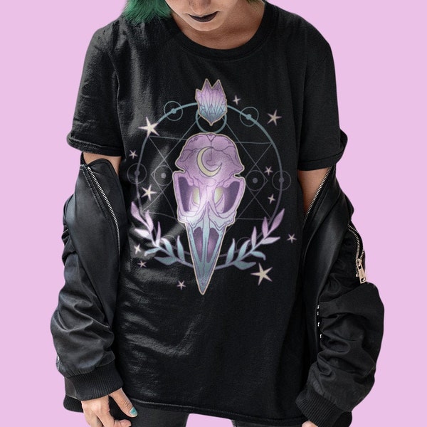 Only Half Evil - Pastel Bird Skull Moon Crystals - Pastel Goth Vaporwave Aesthetic  (Unisex Shirt + Crewneck Sweatshirt)