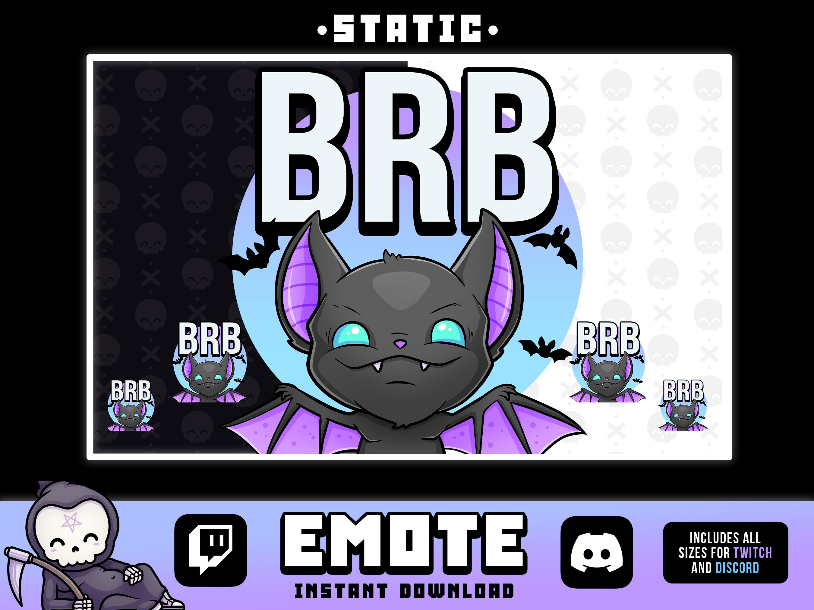 BRB Kawaii Bat - Static Emote for Twitch + Discord