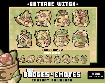 Cozy Cottagecore Mushroom Witch Sub/Bit Badges for Twitch - Flair Badges + Basic Badges