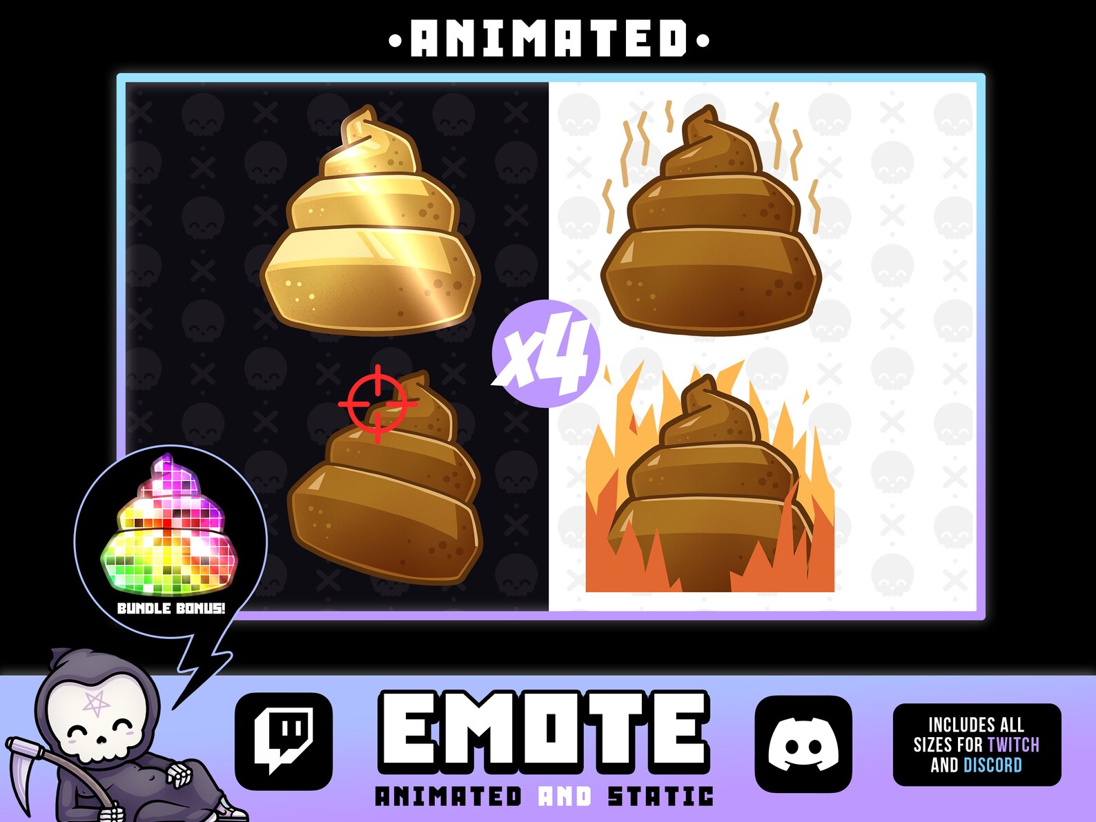 5 Poop Turds Emotes + Disco Turd Bonus - Animated and Static Emotes for ...
