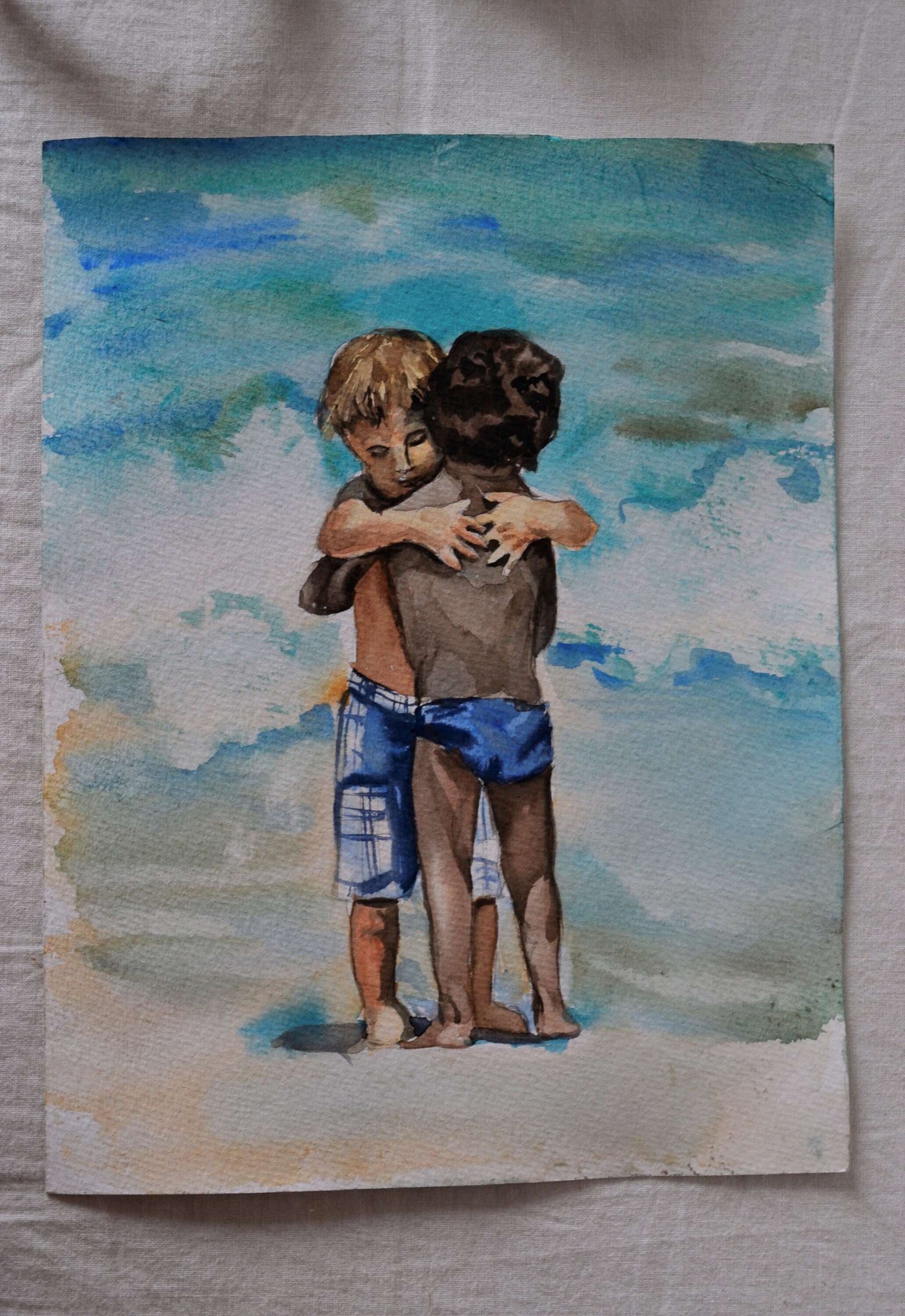 Children Friendship Painting Boys Artwork Original Painting Etsy