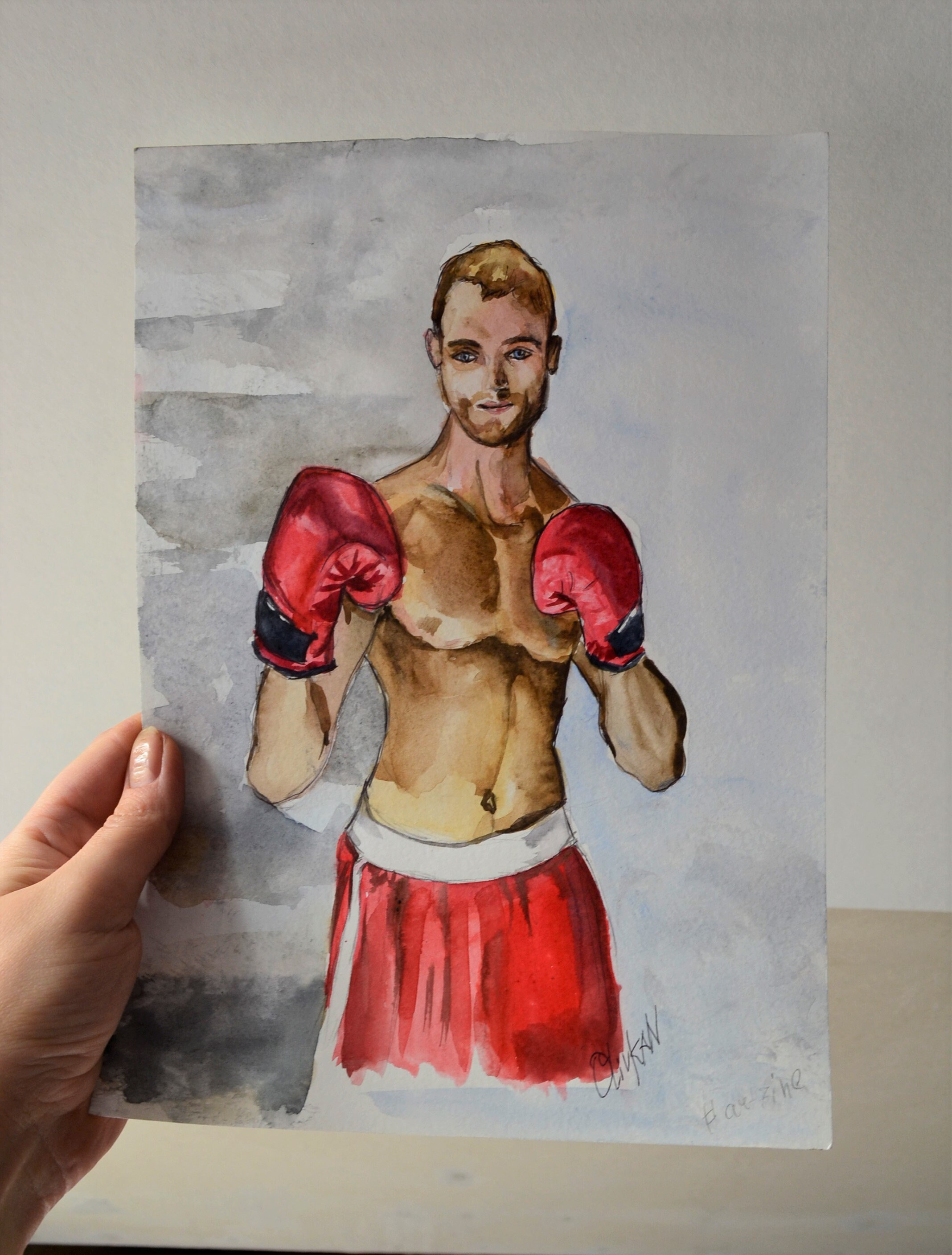 Boxing Painting Boxing Gloves Artwork Original Watercolor Red Etsy