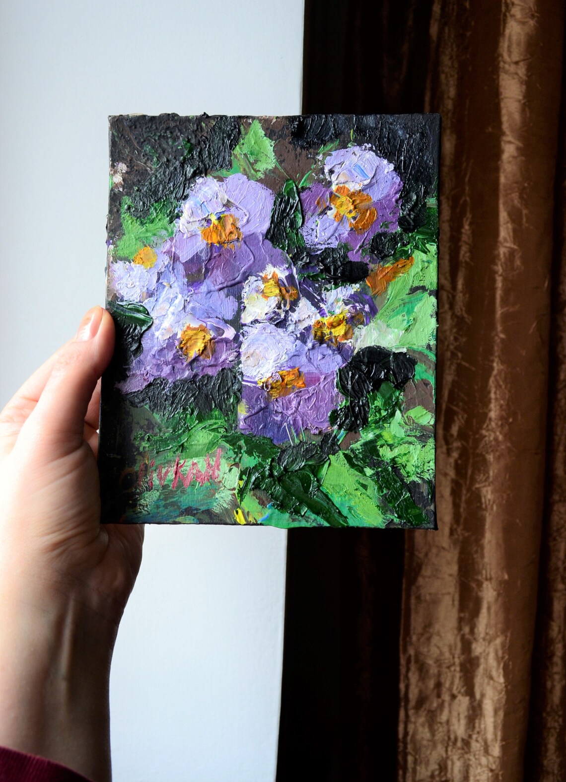 Viola Floral Painting Flower Oil Painting Original Impasto Etsy