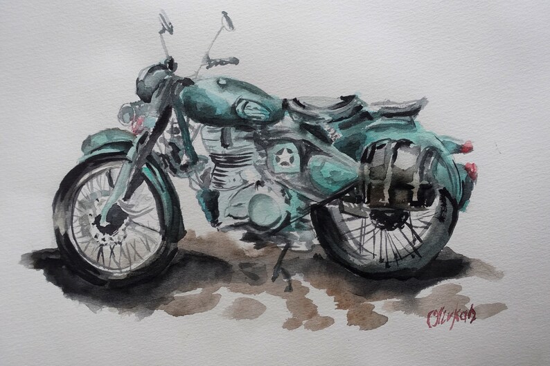 Bike Art Original Watercolor Motorcycle Painting Bike Artwork Etsy
