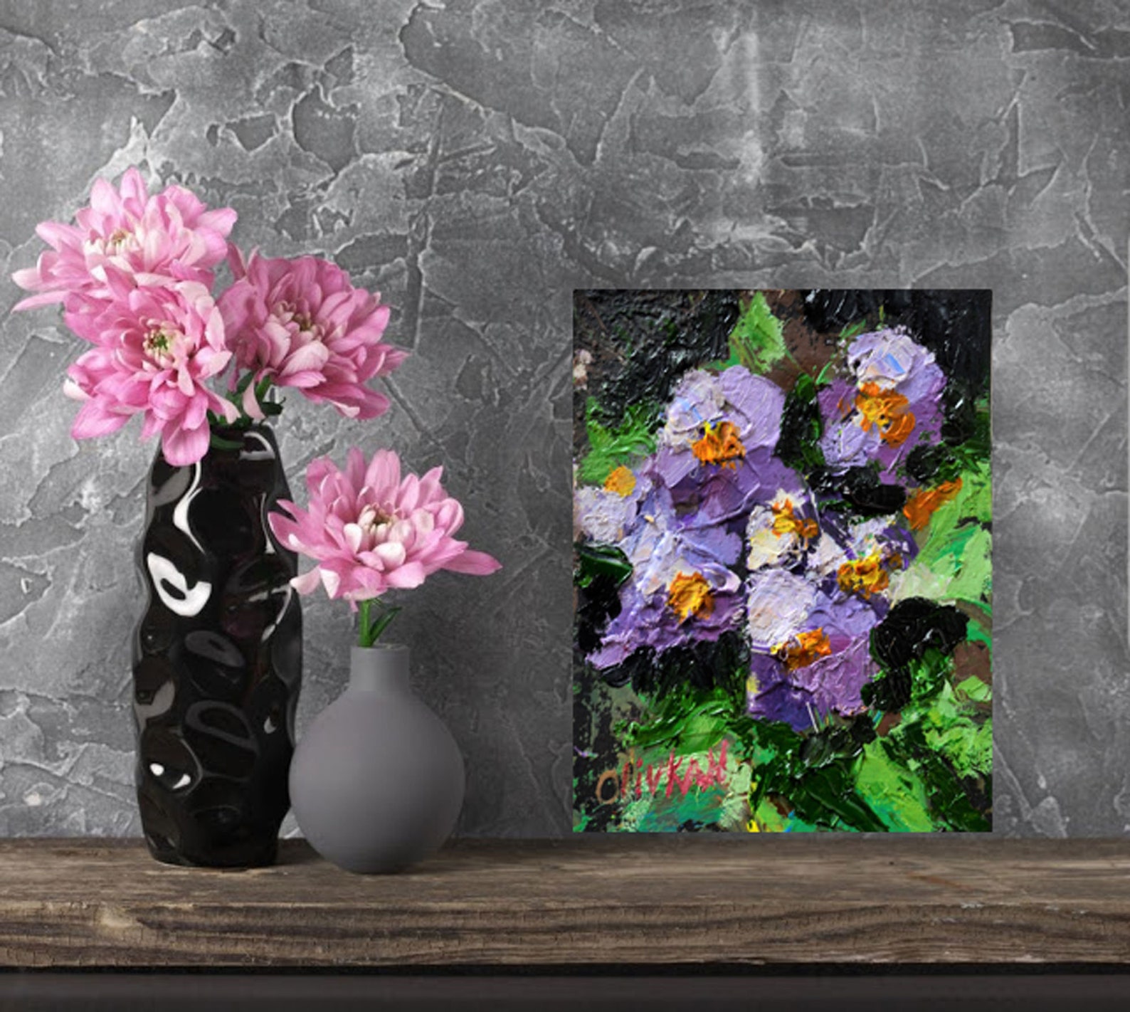 Viola Floral Painting Flower Oil Painting Original Impasto Etsy