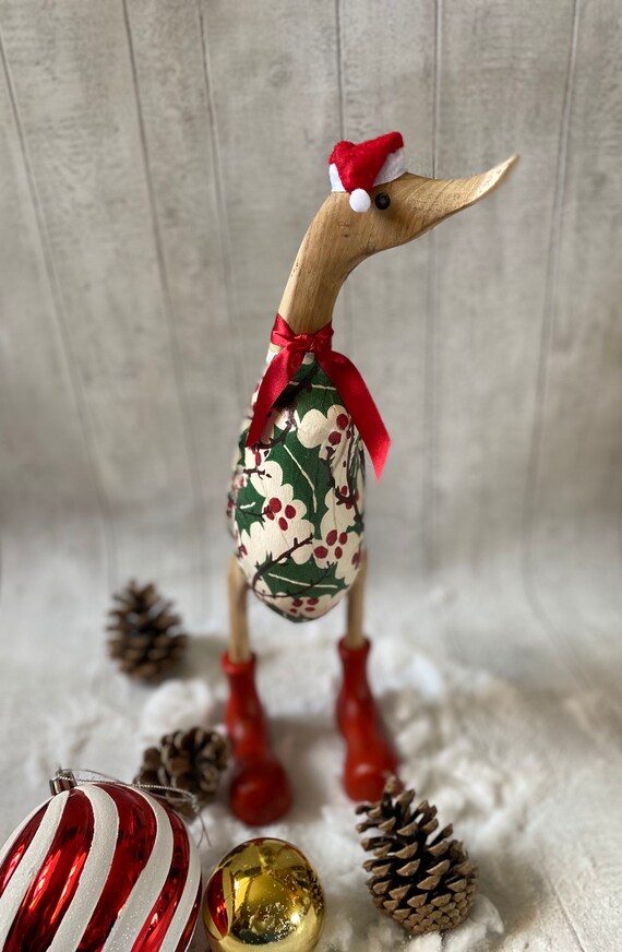 Decorated Wooden Ducks Holly Christmas 