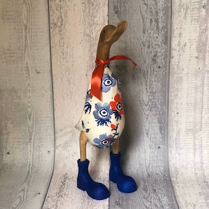 Decorated Wooden Ducks - Red and Blue Flower Design *Gift Sets Available*