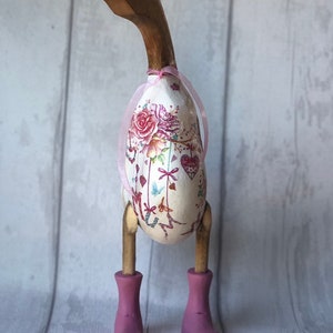 Charming Decoupaged Bamboo Wooden Duck with Floral Mum Design Perfect Gift for Mum Mothers Day Painted Boots Webbed Feet image 2