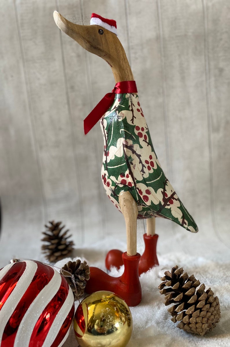 Decorated Wooden Ducks Holly Christmas Duck Christmas Decor Etsy