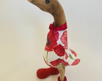 Hand Painted & Decoupaged Wooden Ducks | Poppies | Homeware | Handmade | Poppy Decor | Bamboo