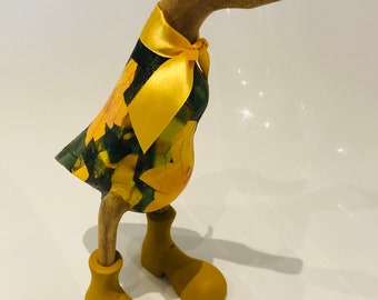 Decorated Wooden Ducks In Wellies -  Daffodil Design *Gift Sets Available* St David’s Day