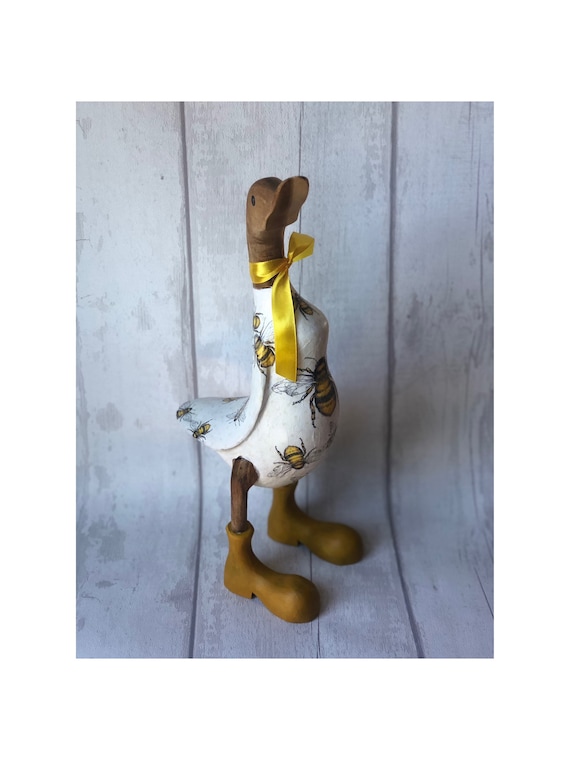 Bee Duck With Boots Decoupaged Handpainted Bamboo Duck Boots or Webbed Feet Bee Lovers Bee Decor Etsy Canada